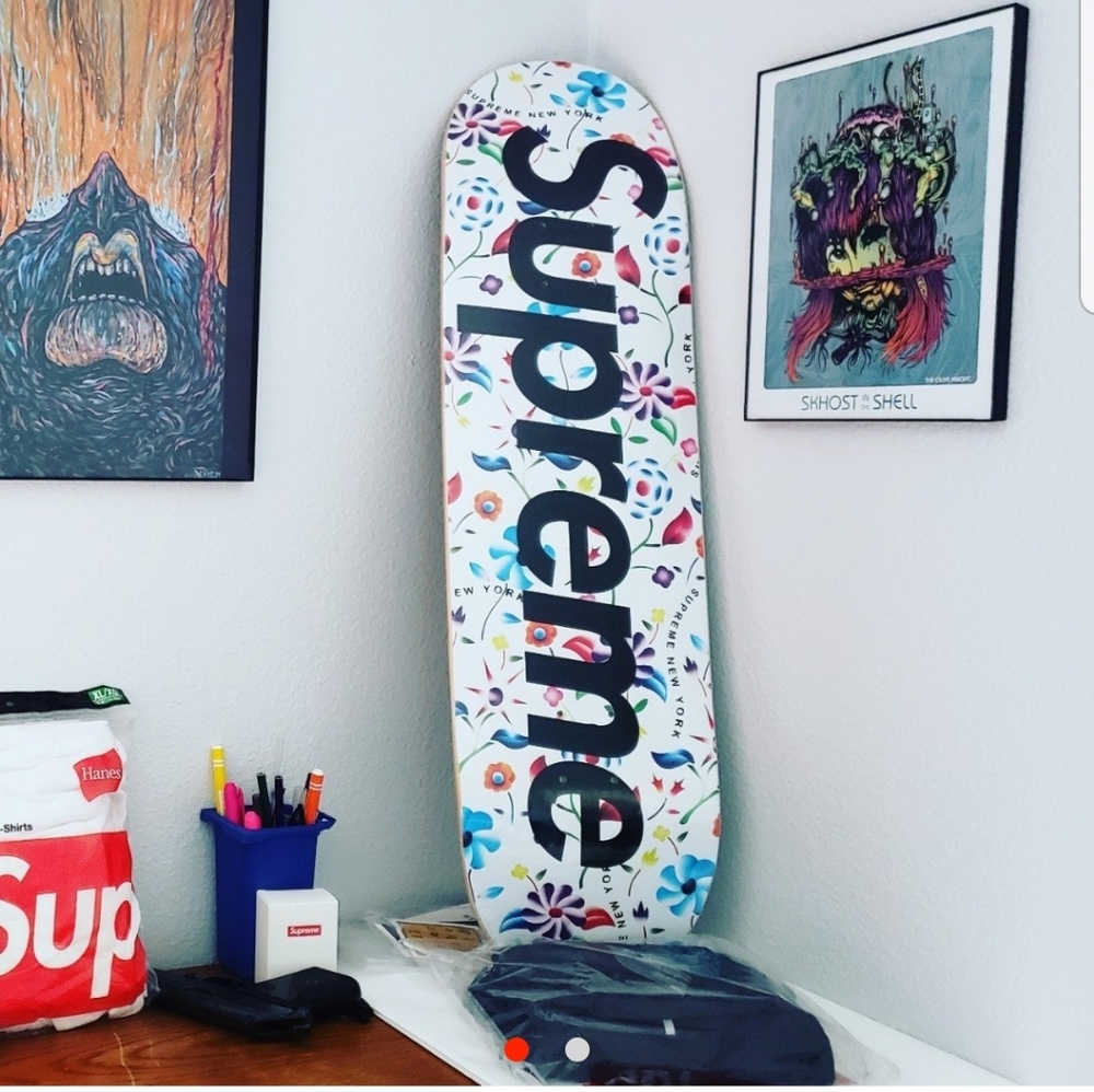 Supreme white floral skateboard deck